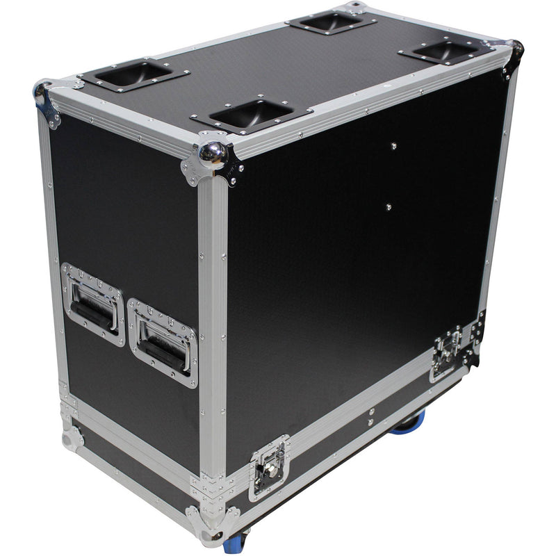 ProX Flight Case with 4 Caster Wheels for Two 15" RCF HDM 45-A / HD 35-A / HD 15-A Speakers (Silver on Black)