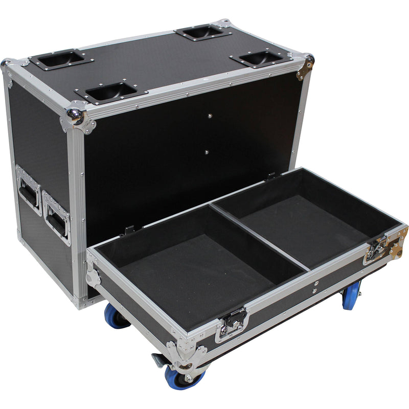 ProX Flight Case with 4 Caster Wheels for Two 15" RCF HDM 45-A / HD 35-A / HD 15-A Speakers (Silver on Black)