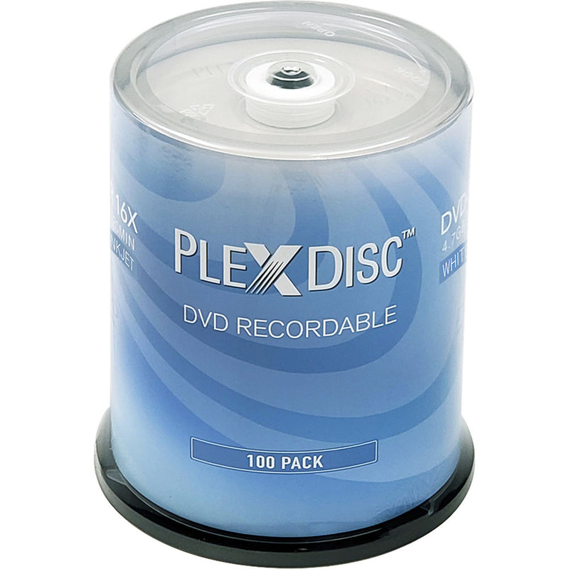 PlexDisc DVD-R 4.7GB 16x White Inkjet Printable Discs (100-Pack Spindle)