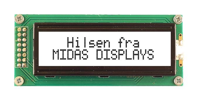 Midas MC21605B6WM-FPTLW-V2 MC21605B6WM-FPTLW-V2 Alphanumeric LCD 16 x 2 Black on White 5V Parallel English Scandinavian Transflective