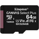 Kingston 64GB Canvas Select Plus UHS-I microSDXC Memory Card with SD Adapter