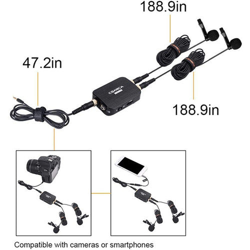 Comica Audio DUAL.LAV D03 Dual Omnidirectional Lavalier Microphones with Monitoring for DSLR Cameras and Smartphones