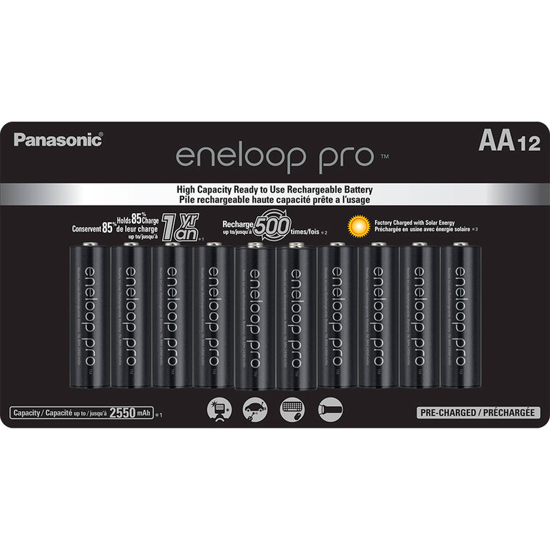 Panasonic eneloop pro AA Rechargeable NiMH Batteries (1.2V, 2550mAh, 12-Pack)