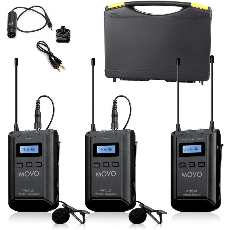 Movo Photo WMX-20-DUO 2-Person Camera-Mount Wireless Lavalier Microphone System (UHF: 556.71 to 595.66 MHz)