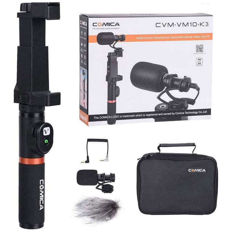 Comica Audio CVM-VM10-K3 Camera-Mount Shotgun Microphone with Grip Handle and Bluetooth Controller for Smartphones