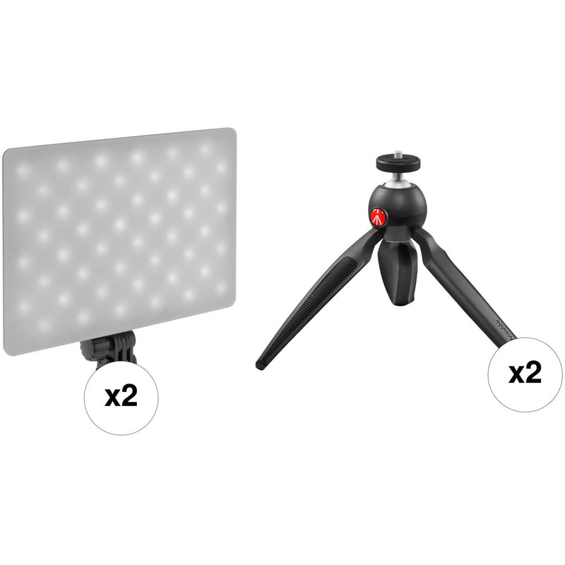 Genaray 2 x SL-57 Soft LED Lights & 2 x PIXI Plus Mini Tripods Kit