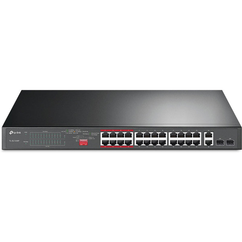 TP-Link TL-SL1226P 24-Port 10/100 Mb/s PoE+ Compliant Unmanaged Switch with Gigabit and SFP Ports