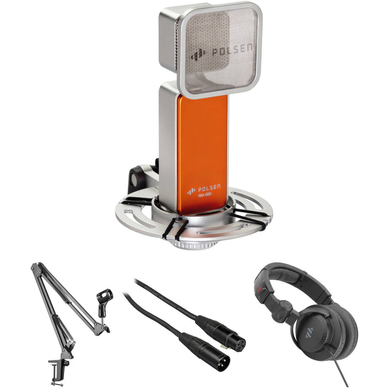 Polsen RM-800 Large-Diaphragm Condenser Mic Broadcaster Kit with Suspension Arm & Headphones