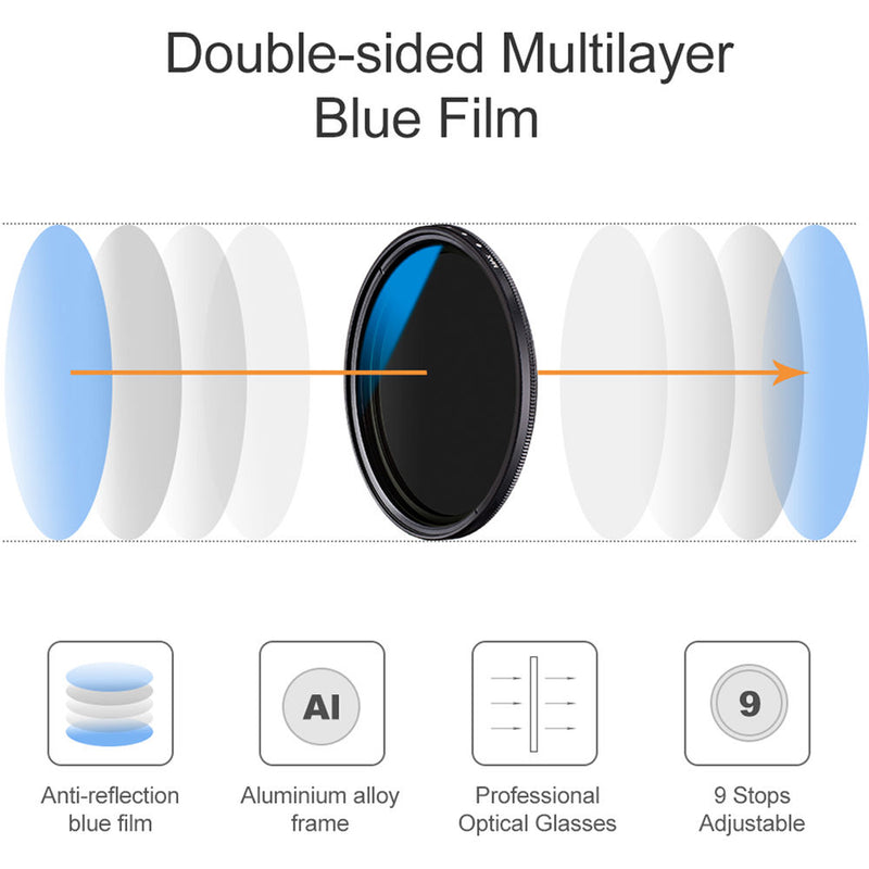 K&F Concept ND2-ND400 Blue Multi-Coated Variable ND Filter (52mm)