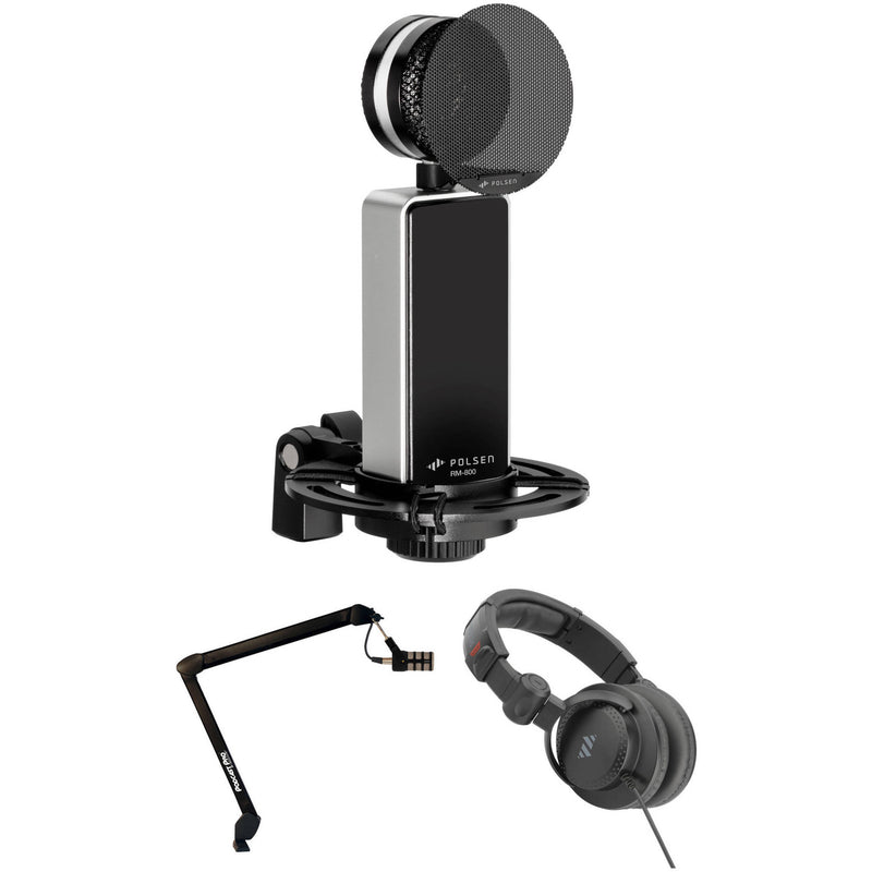 Polsen RM-650 Large-Diaphragm Condenser Mic Broadcaster Kit with Suspension Arm, Headphones & Cable