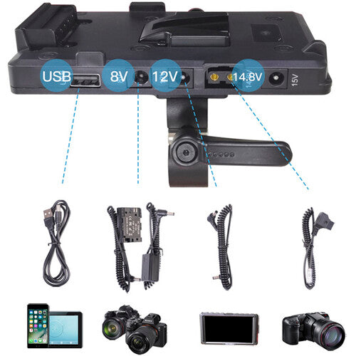 DigitalFoto Solution Limited V-Mount Battery Plate with Clamp, LP-E6 & L-Series Dummy Batteries & 3 Cables