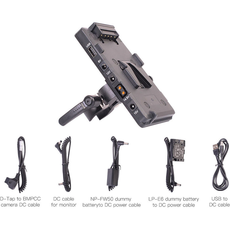 DigitalFoto Solution Limited V-Mount Battery Plate with Clamp, LP-E6 & L-Series Dummy Batteries & 3 Cables