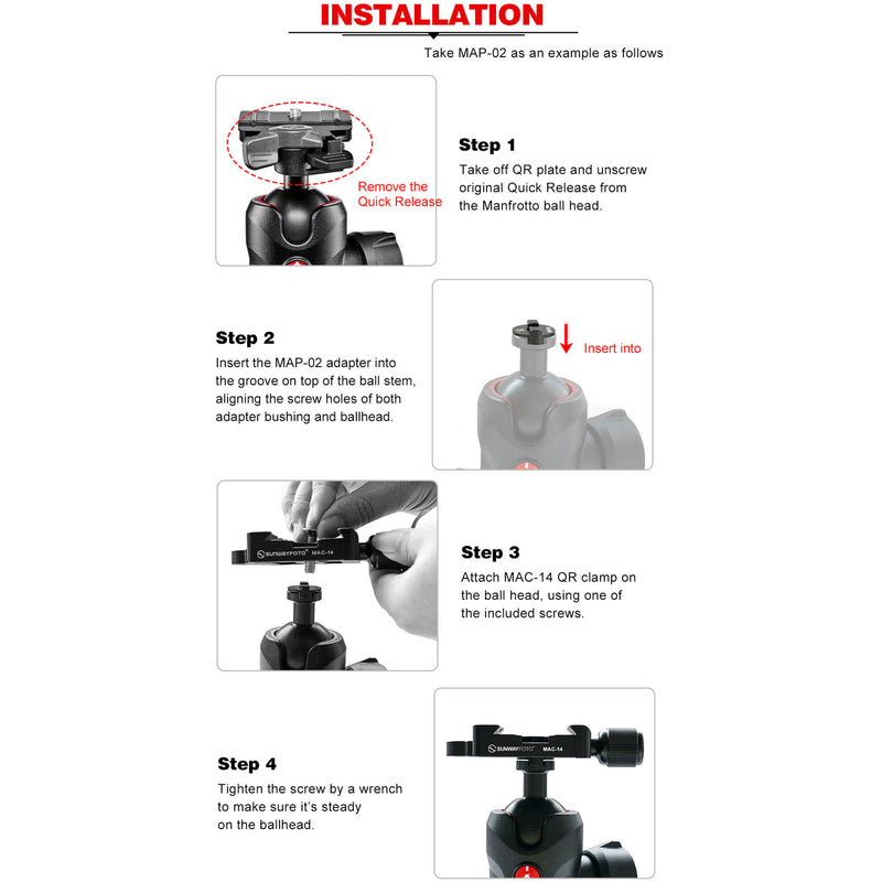 Sunwayfoto MAC-14T Arca-Type & Manfrotto Compatible Clamp with Adapter Boss Set