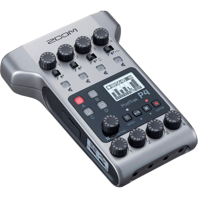 Zoom PodTrak P4 Portable Multitrack Podcast Recorder with 4-Person Podcast Mic Pack Kit