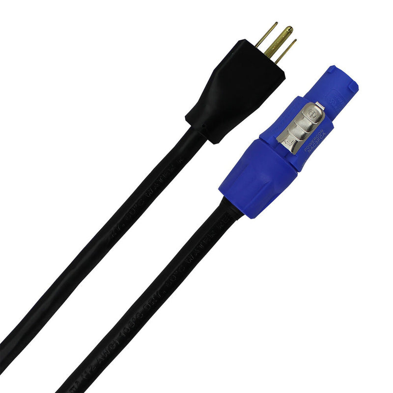 Pro Co Sound E-Cord 12/3 SJTOW 105C Black 5-15P to NAC3FCA PowerCON Blue Cable (50')