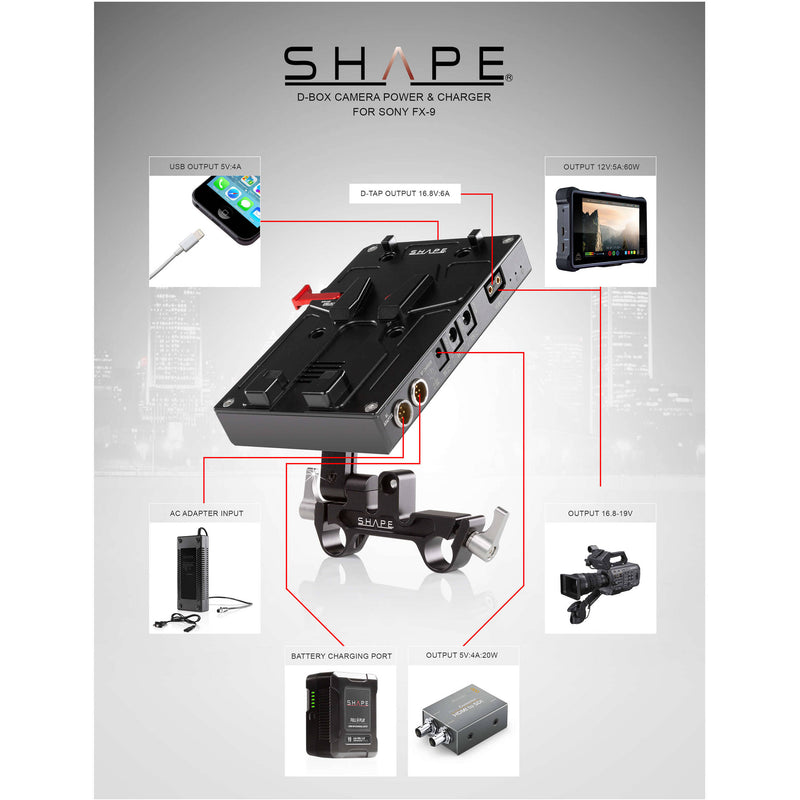 SHAPE D-Box Camera Power & Charger for Sony PXW-FX9 (V-Mount)