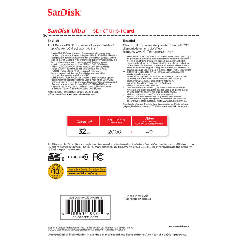 SanDisk 32GB Ultra UHS-I SDHC Memory Card