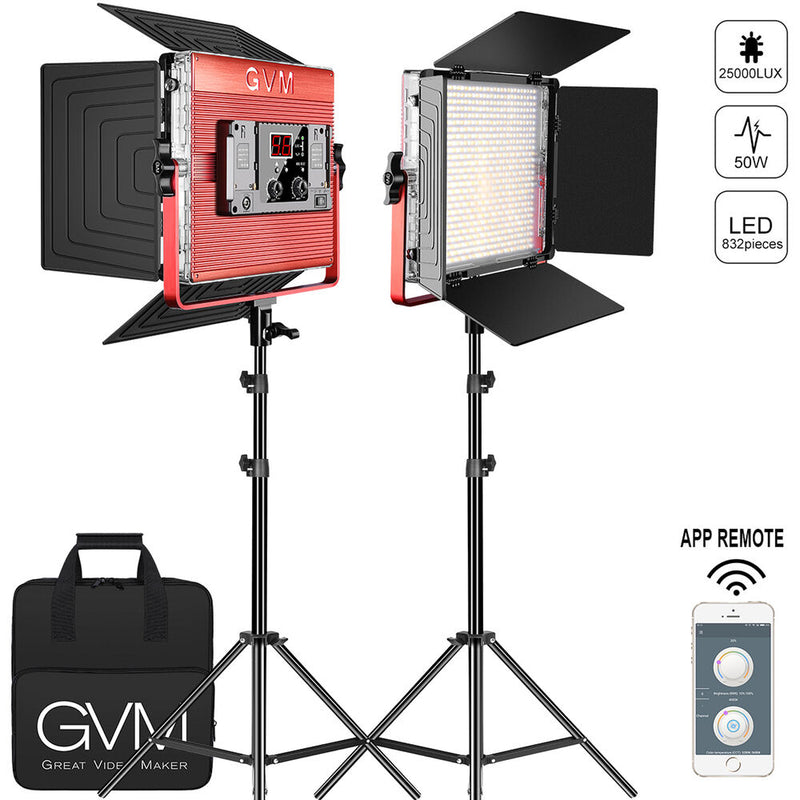 GVM LED Light Panels Studio Soft Video Light Bi-Color 2-Pack with Stand MB832-2L