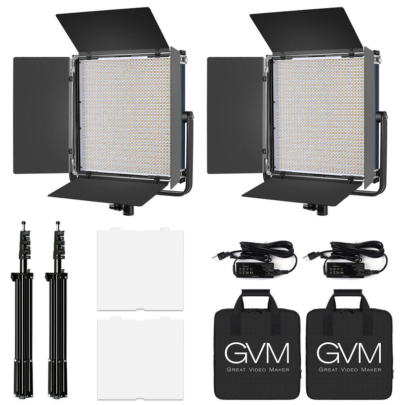 GVM LED1200 Bi-Color LED Light Panel 2-Light Kit with Stands