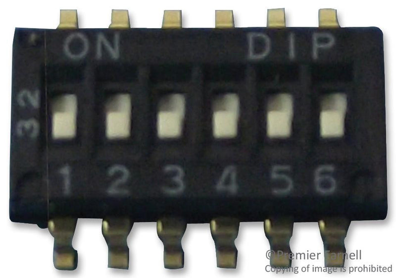 MULTICOMP MCDHN-06F-V DIP / SIP Switch, 6 Circuits, SPST, SMD, MCDHN Series, DIP Unsealed, 24 VDC