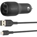 Belkin Boost Charge 24W Dual USB Type-A Car Charger with USB-A/Lightning Cable