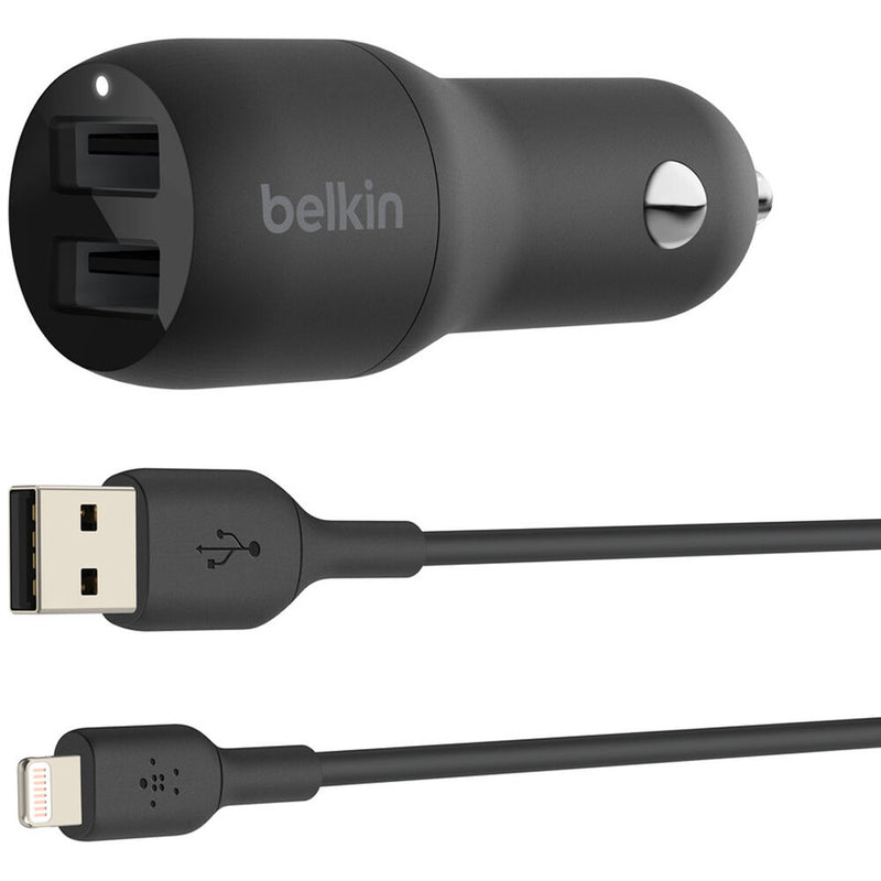 Belkin Boost Charge 24W Dual USB Type-A Car Charger with USB-A/Lightning Cable