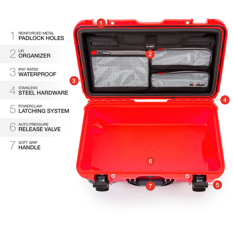 Nanuk 935 Wheeled Hard Utility Case with Foam Insert & Lid Organizer (Red)