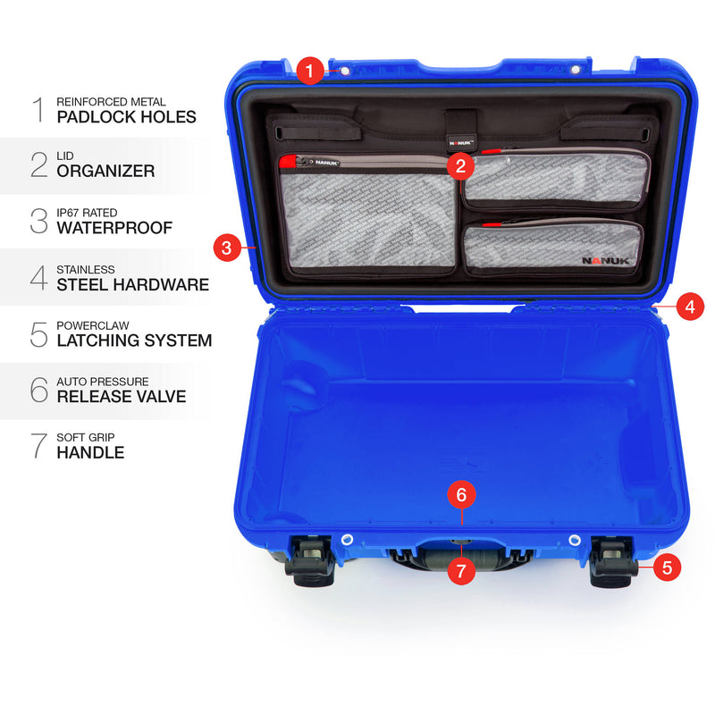 Nanuk 935 Wheeled Hard Utility Case with Padded Divider Insert & Lid Organizer (Blue)