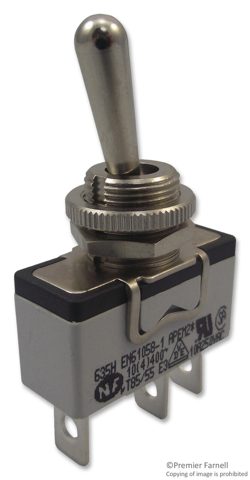 APEM 635H/2 Toggle Switch, SPDT, Non Illuminated, (On)-On, 600H Series, Panel, 10 A