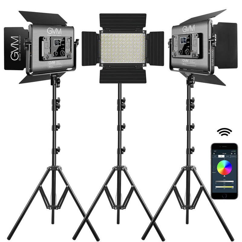 GVM RGB LED Studio Video Bi-Color Soft 1000D 3-Light Panel Kit