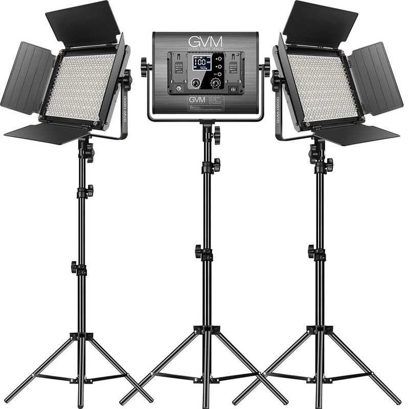 GVM RGB LED Studio Video Bi-Color Soft 1000D 3-Light Panel Kit