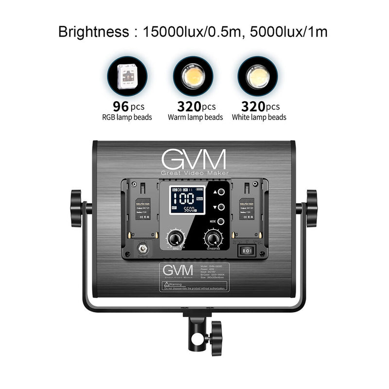 GVM RGB LED Studio Video Bi-Color Soft 1000D 3-Light Panel Kit