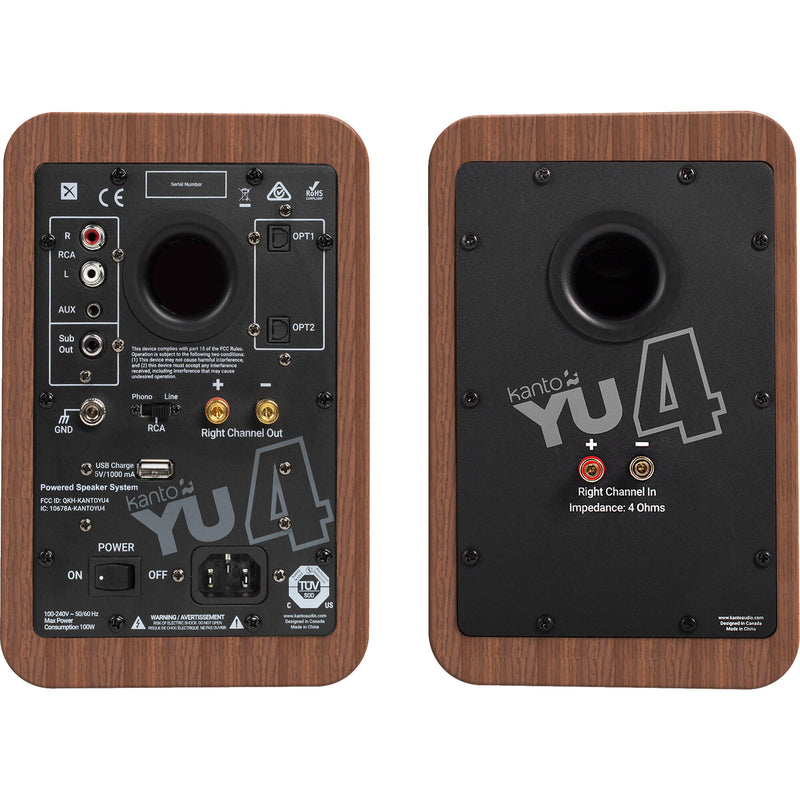 Kanto Living YU4 2-Way Powered Bookshelf Speakers (Walnut, Pair)