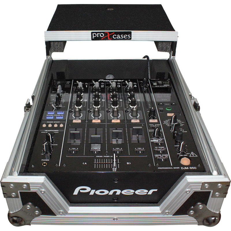 ProX Universal 12" Large-Format DJ Mixer Flight Case with Laptop Shelf (Silver on Black)