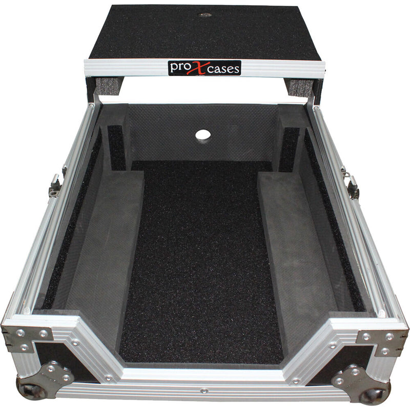 ProX Universal 12" Large-Format DJ Mixer Flight Case with Laptop Shelf (Silver on Black)