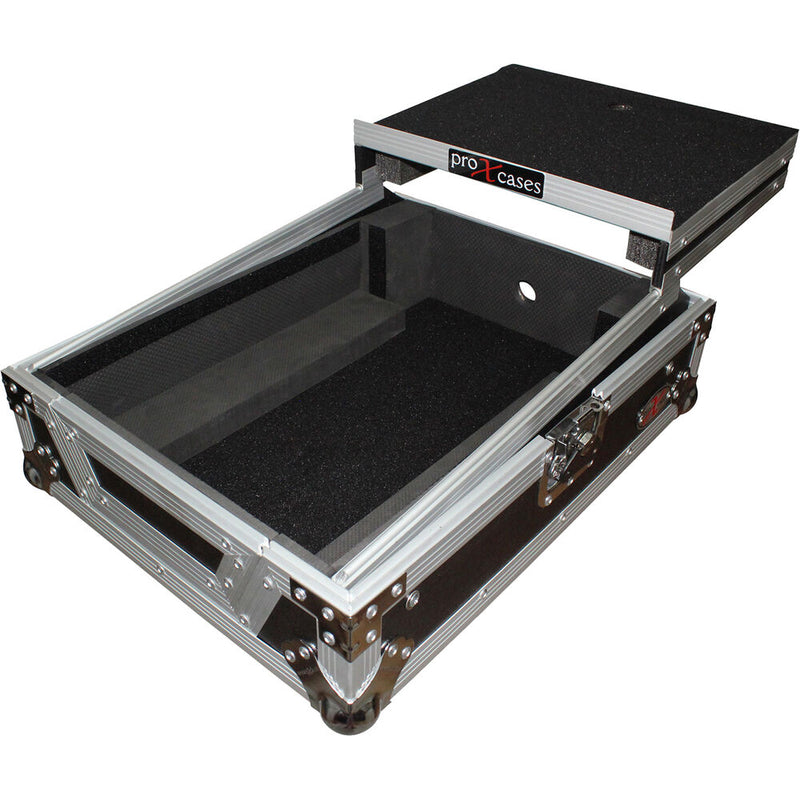 ProX Universal 12" Large-Format DJ Mixer Flight Case with Laptop Shelf (Silver on Black)