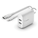 Belkin Boost Charge 24W Dual USB Type-A Wall Charger with Lightning Cable