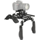 CAMVATE Pro Shoulder Rig with Baseplate, Lens Support & Dual Leather Handgrips (Black)