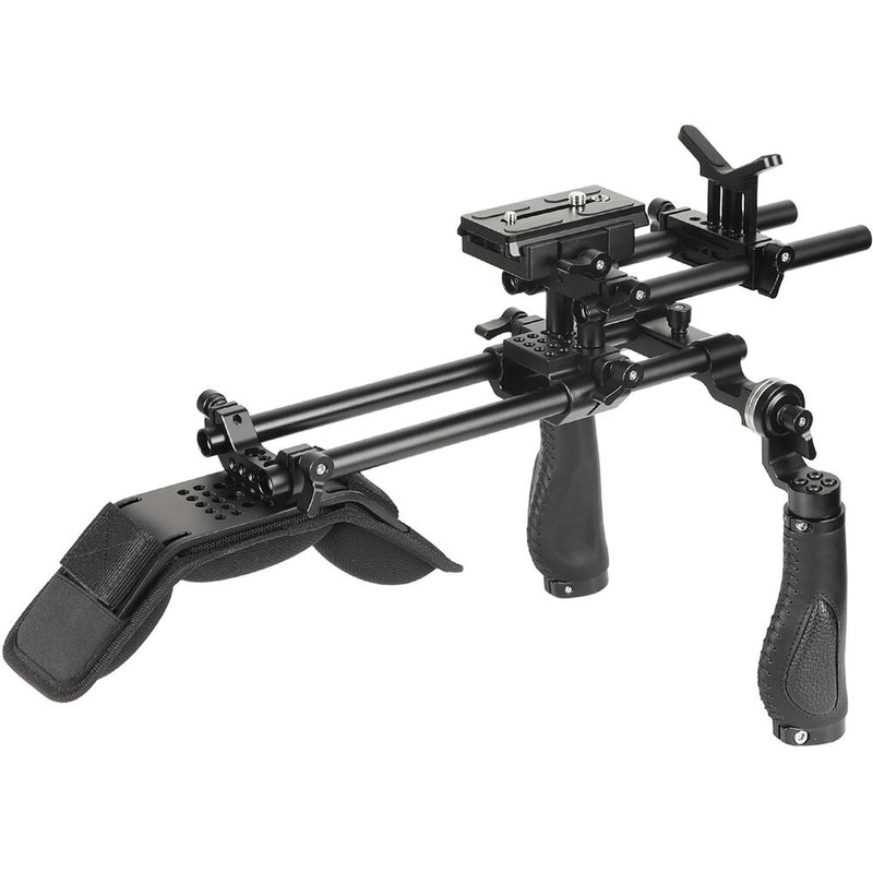 CAMVATE Pro Shoulder Rig with Baseplate, Lens Support & Dual Leather Handgrips (Black)