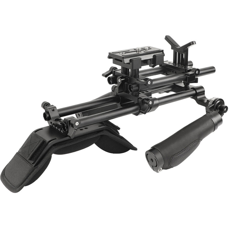 CAMVATE Pro Shoulder Rig with Baseplate, Lens Support & Dual Leather Handgrips (Black)