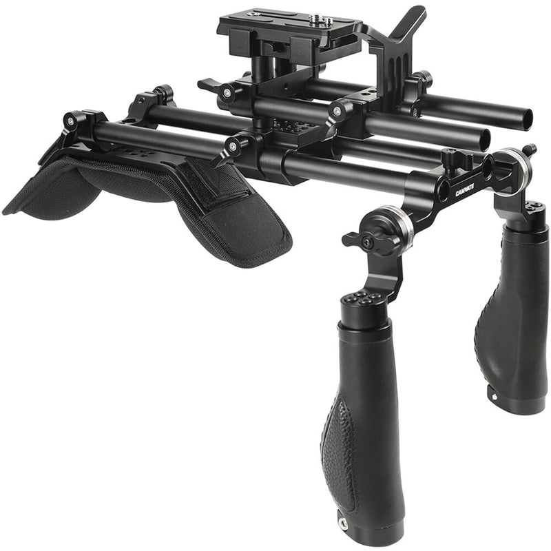 CAMVATE Pro Shoulder Rig with Baseplate, Lens Support & Dual Leather Handgrips (Black)