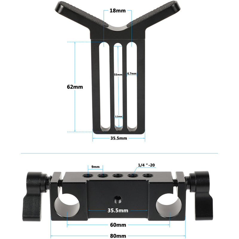 CAMVATE Adjustable Y-Shaped Lens Support V2 with 15mm Rod Clamp (Black Knobs)