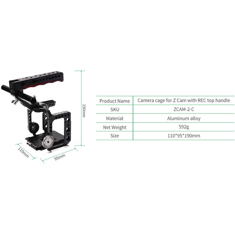 LanParte Camera Cage with 501-Compatible QR Plate & R/S Top Handle for Z CAM E2-S6/F6/F8