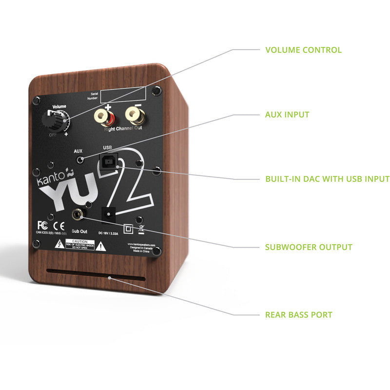 Kanto Living YU2 Powered Desktop Speakers (Walnut, Pair)