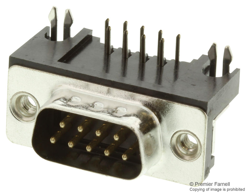 TE Connectivity 2301843-1 D Sub Connector W/ Board Lock 9 Contacts Plug DE Steel Body Through Hole