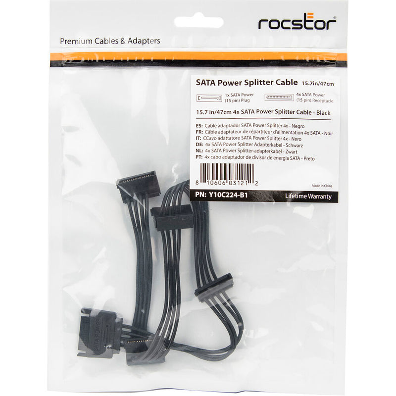 Rocstor SATA Power Splitter Adapter Cable (15.7", Black)