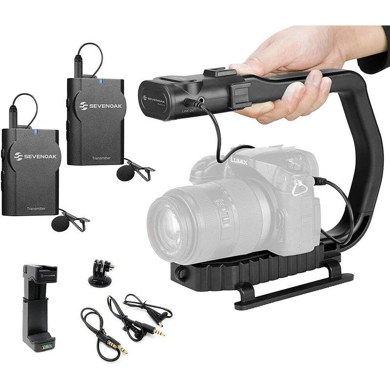 Movo Photo MicRig-W2 Video Grip Handle with 2-Person Wireless Microphone System