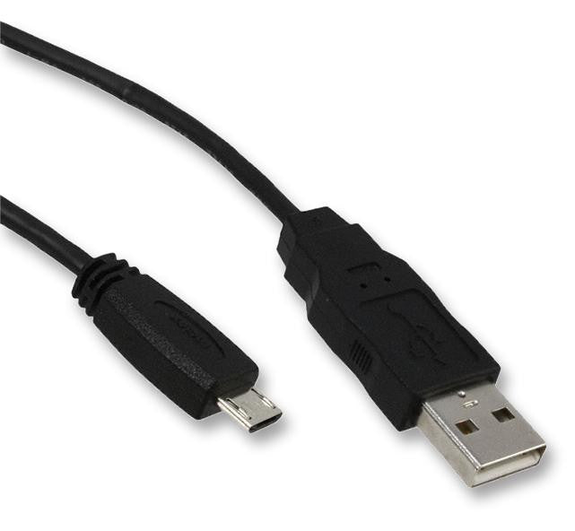 MOLEX 68784-0003 USB Shielded I/O Cable Assembly, USB A-to-Micro-USB B, 2.0m Length, Black, Lead-Free