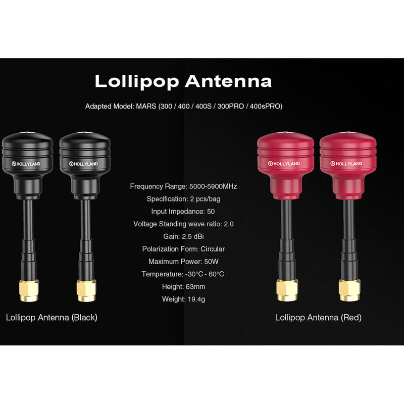 Hollyland Lollipop Antenna Set for Mars 300/300 PRO/400/400S/400S PRO (2-Pack, Red)