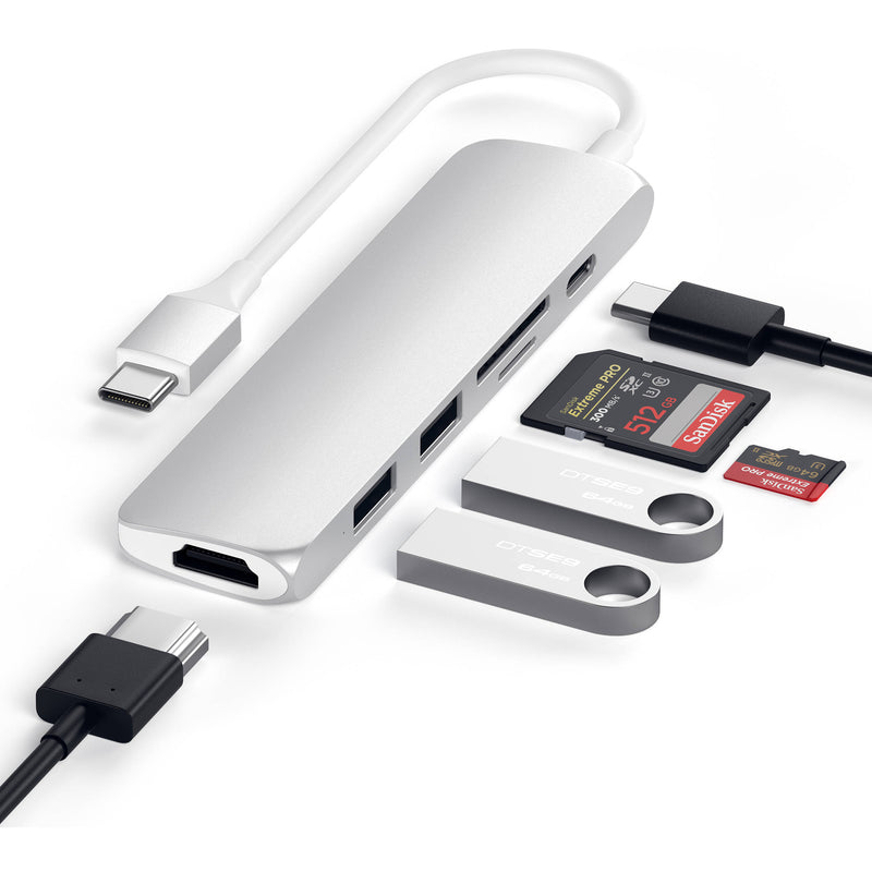 Satechi Slim Aluminum USB Type-C Multi-Port Adapter V2 (Silver)